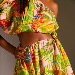 FARM RIO MACAW LEAVES ONE SHOULDER  MINI DRESS